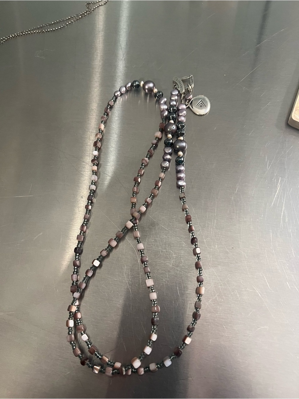 34” Silpada Beaded Black Pearl Accent Necklace - Gray and Brown